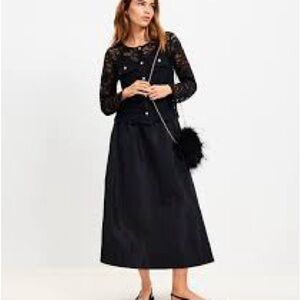 Loft Black Taffeta Pull On Midi Skirt